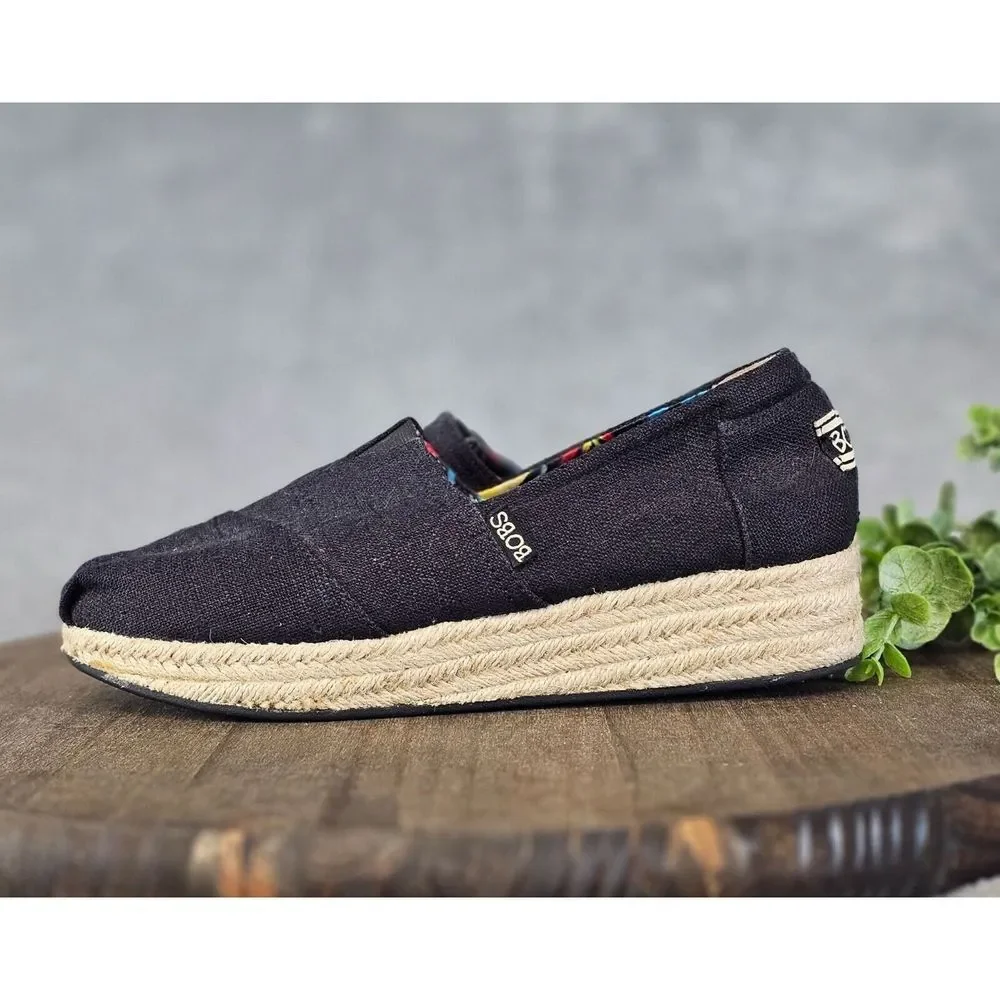 BOBS Skechers Womens Size 9 Jinx Black Espadrilles Wedge Arch Pillow Memory Foam